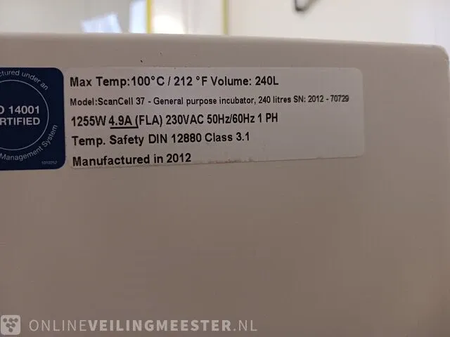 Gekoelde incubator scancell, 37, bouwjaar 2012 - afbeelding 3 van  12