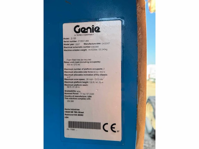 Genie z135/70 knikarm hoogwerker - afbeelding 7 van  15