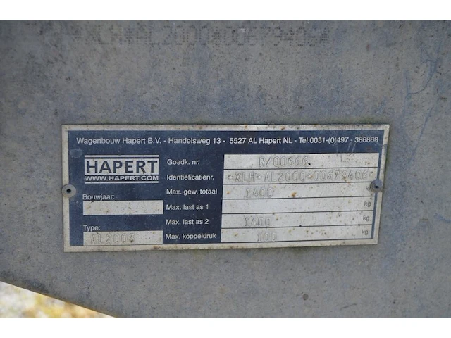 Geremde aanhangwagen hapert dubbel as met alu opzetstukken, type al2003, ch.nr. xlh*al2000*00679406 (zonder boorddocumenten)(1) - afbeelding 8 van  13