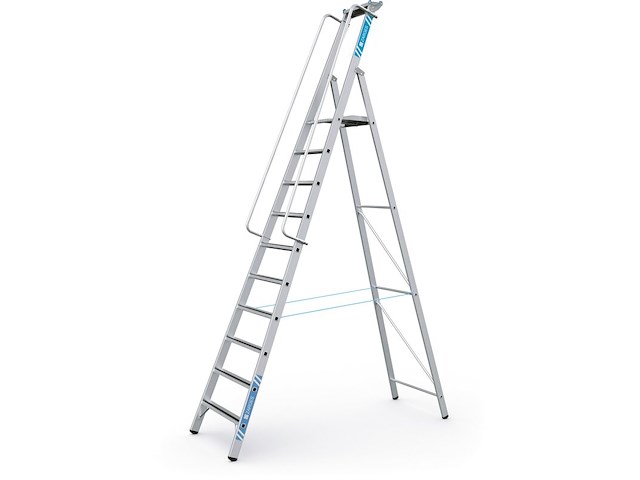 Geribbelde staande sportladder met starre verbinding 10 treden verrijdbaar zarges, meistertritt s 40479, 8203, 8832 - afbeelding 1 van  9