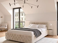 Gestoffeerd bed nizza - 140 x 200 cm - beige - led verlichting & bedlade - afbeelding 2 van  8