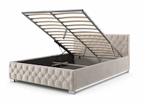 Gestoffeerd bed nizza - 140 x 200 cm - beige - led verlichting & bedlade - afbeelding 3 van  8