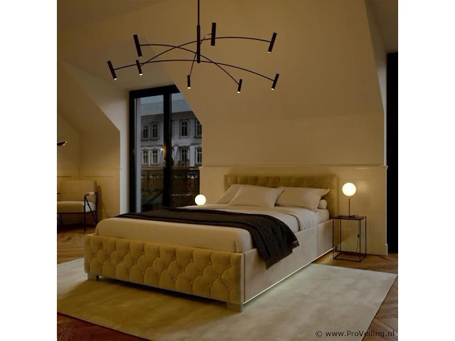 Gestoffeerd bed nizza - 140 x 200 cm - beige - led verlichting & bedlade - afbeelding 7 van  8