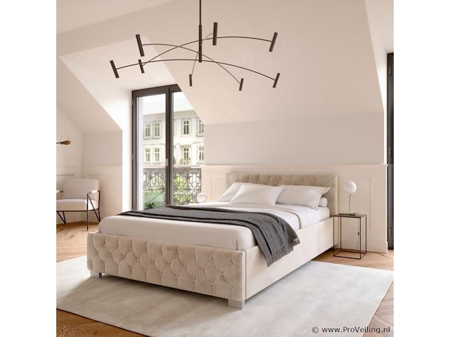 Gestoffeerd bed nizza - 140 x 200 cm - beige - led verlichting & bedlade - afbeelding 2 van  8