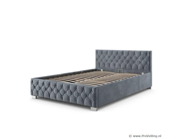 Gestoffeerd bed nizza - 140 x 200 cm - grijs - led verlichting & bedlade - afbeelding 1 van  8