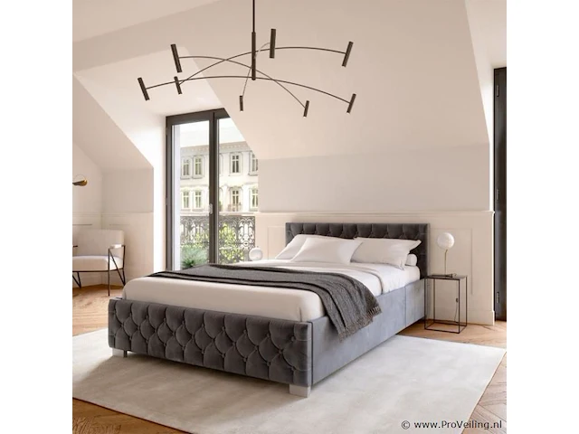 Gestoffeerd bed nizza - 140 x 200 cm - grijs - led verlichting & bedlade - afbeelding 2 van  8