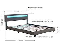 Gestoffeerd bed paris - 180 x 200 cm - donkergrijs - led verlichting - afbeelding 9 van  13
