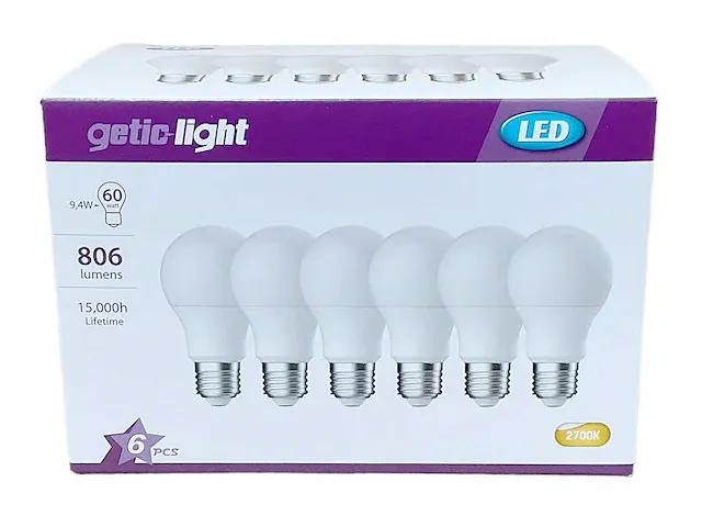 Getic-light - a60 frost 9,4w 2700k e27 6-pack (28x) - afbeelding 1 van  3