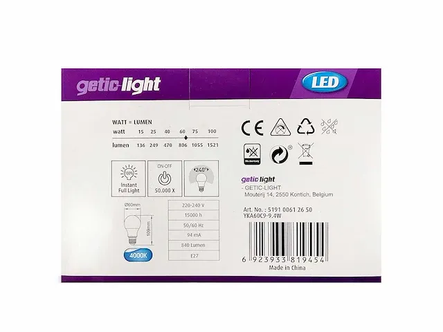 Getic-light - a60 frost led-lamp e27 6-pack (94x) - afbeelding 3 van  4
