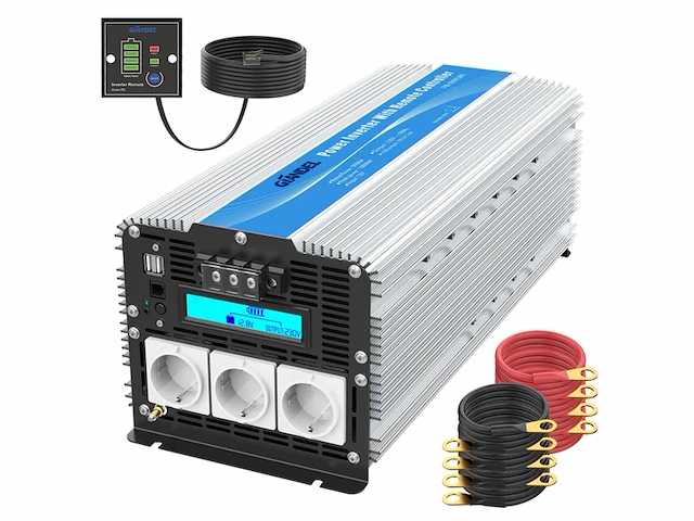 Giandel 5000w power inverter modified wave power converter dc 12v naar ac 220v 230v met lcddisplay en 3 acaansluitingen en 2 usbpoorten & afstandsbediening voor auto camper - afbeelding 1 van  4