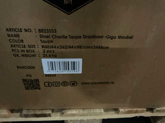 Giga meubel charlie taupe draaibare eetkamerstoel (6x) - afbeelding 5 van  5