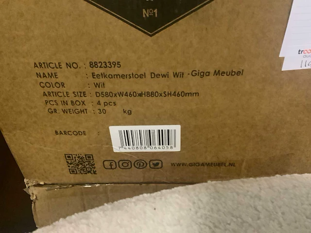 Gigameubel dewi teddy wit 8823395 eetkamerstoel (10x) - afbeelding 5 van  5