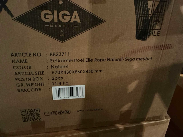 Gigameubel elie rope naturel 8823711 eetkamerstoel (4x) - afbeelding 4 van  7