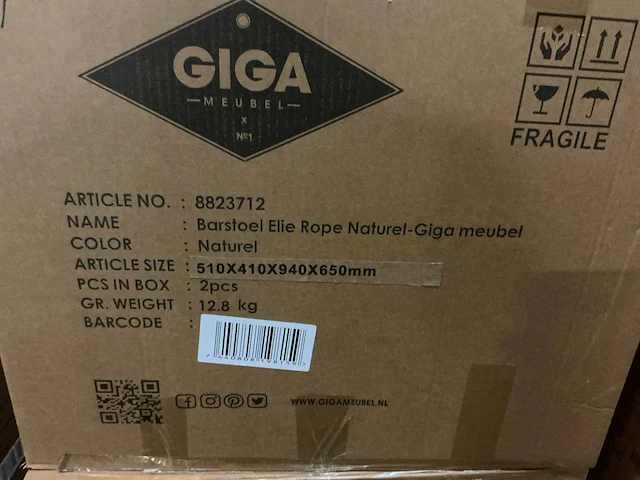 Gigameubel elie rope naturel 8823712 barstoel (2x) - afbeelding 5 van  5