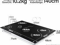 Glas keramische kookplaat met 5 zones - frameloos - met touch control / aanraakbediening - 8600w - 9 vermogensniveaus - automatische timer - kinderbeveiliging - afbeelding 2 van  8