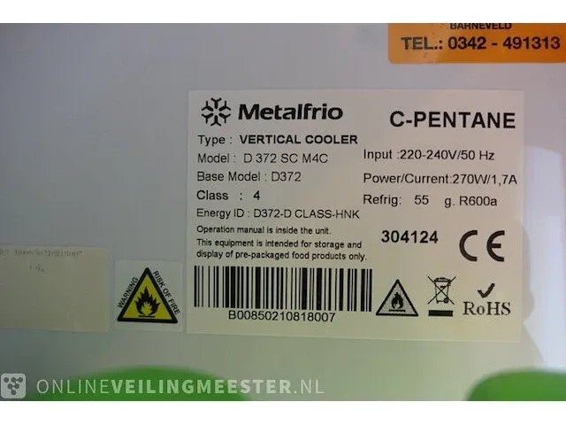 Glasdeur koelkast met inhoud metalfrio, vertical cooler, d 372 sc m4c - afbeelding 5 van  11