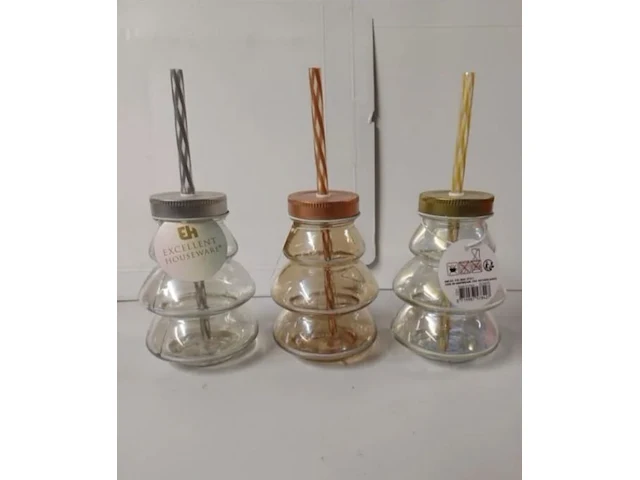 Glazen bol flesje met rietje mix - afbeelding 1 van  3