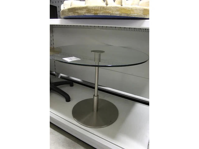 Glazen tafel. doorsnede 70 cm, hoogte 52 cm. margeproduct - afbeelding 2 van  2