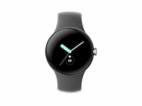 Google pixel watch android smartwatch met hartslagmeter roestvrijstalen kast in gepolijst zilver met sportband in houtskool - afbeelding 1 van  4