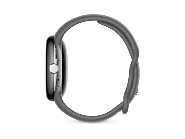 Google pixel watch android smartwatch met hartslagmeter roestvrijstalen kast in gepolijst zilver met sportband in houtskool - afbeelding 3 van  4