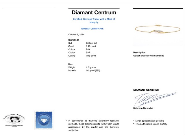 Gouden armband met diamanten in een rij gezet - afbeelding 3 van  10