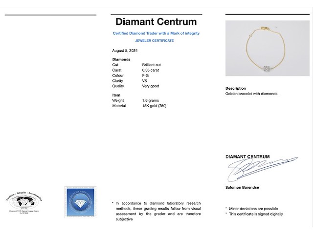 Gouden armband met een diamanten bedel - afbeelding 6 van  6