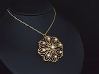 Gouden art nouveau hanger met echte parels, excl. ketting - afbeelding 1 van  8