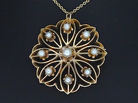 Gouden art nouveau hanger met echte parels, excl. ketting - afbeelding 3 van  8