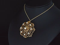 Gouden art nouveau hanger met echte parels, excl. ketting - afbeelding 5 van  8