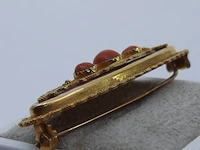 Gouden broche met bloedkoraal, 14 karaats - afbeelding 4 van  9