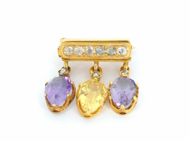 Gouden broche met diamant en edelstenen - afbeelding 1 van  8