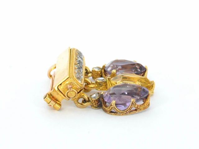 Gouden broche met diamant en edelstenen - afbeelding 3 van  8