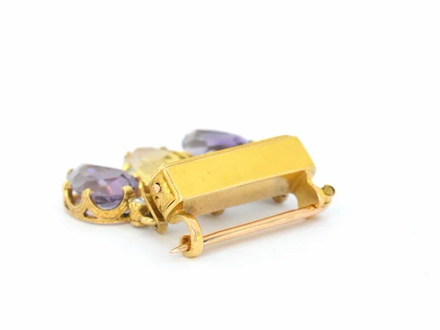 Gouden broche met diamant en edelstenen - afbeelding 4 van  8