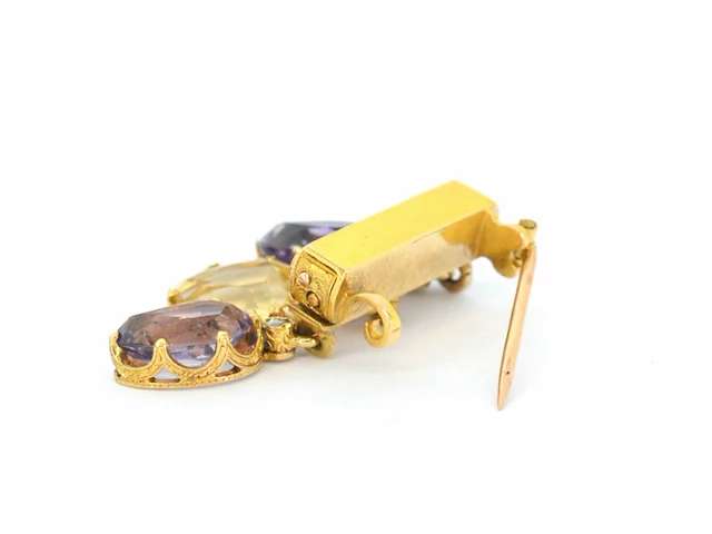 Gouden broche met diamant en edelstenen - afbeelding 5 van  8