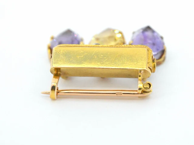 Gouden broche met diamant en edelstenen - afbeelding 6 van  8
