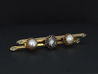 Gouden broche met diamant en parels - afbeelding 3 van  6