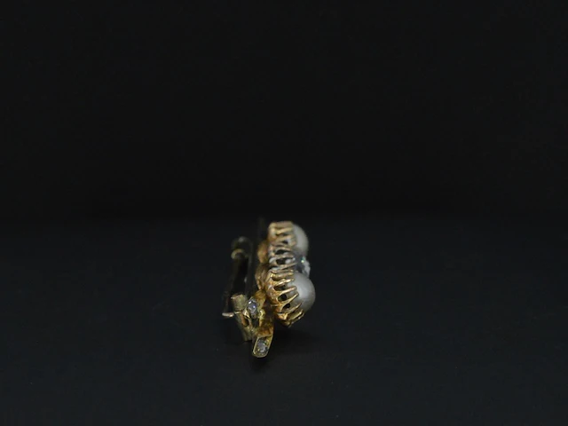 Gouden broche met diamant en parels - afbeelding 4 van  6