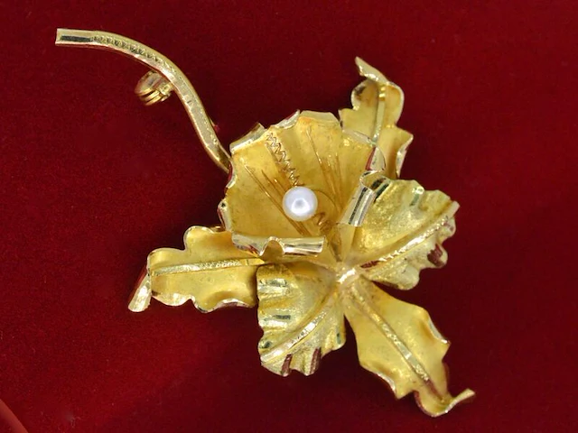Gouden broche met parel - afbeelding 2 van  9