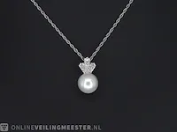 Gouden collier met diamanten en een parel - afbeelding 5 van  7