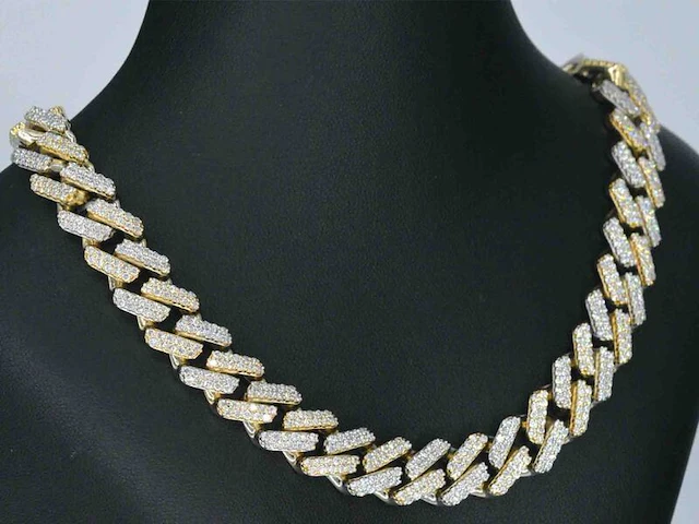 Gouden cuban ketting vol met diamanten 25.00 carat - afbeelding 4 van  9