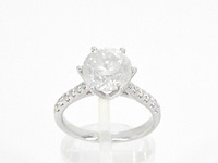 Gouden diamanten solitair ring met een grote diamant van 3.00 carat en kleine diamanten - afbeelding 1 van  12