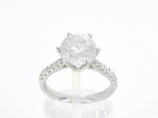 Gouden diamanten solitair ring met een grote diamant van 3.00 carat en kleine diamanten - afbeelding 5 van  12
