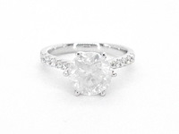 Gouden diamanten solitair ring met een grote diamant van 3.00 carat en kleine diamanten - afbeelding 9 van  12