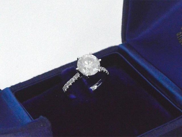 Gouden diamanten solitair ring met een grote diamant van 3.00 carat en kleine diamanten - afbeelding 11 van  12