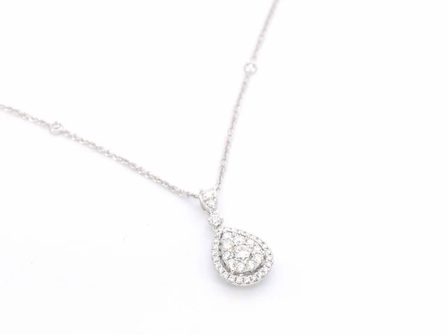 Gouden druppelvormige hanger en collier vol met diamanten - afbeelding 8 van  11