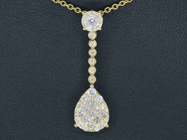 Gouden druppelvormige hanger met briljant en princess geslepen diamanten, excl. ketting - afbeelding 1 van  8