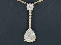 Gouden druppelvormige hanger met briljant en princess geslepen diamanten, excl. ketting - afbeelding 1 van  8