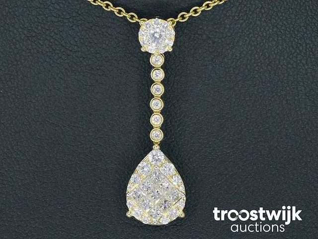 Gouden druppelvormige hanger met briljant en princess geslepen diamanten - afbeelding 1 van  6