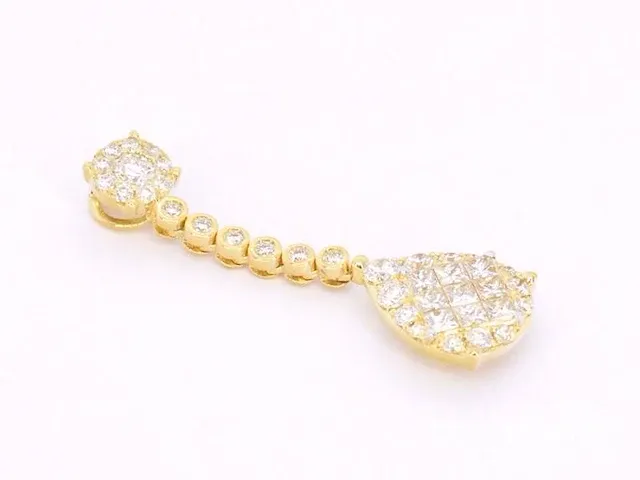 Gouden druppelvormige hanger met briljant en princess geslepen diamanten - afbeelding 5 van  6