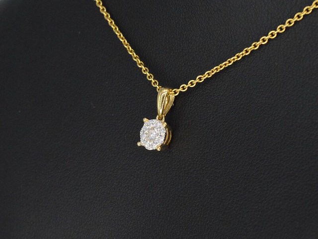 Gouden entourage hanger met briljant geslepen diamanten, excl. ketting - afbeelding 3 van  8